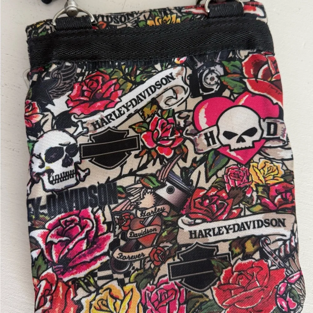 Harley-Davidson Floral Tattoo Print Multi-Color Multi Compartment Crossbody Bag